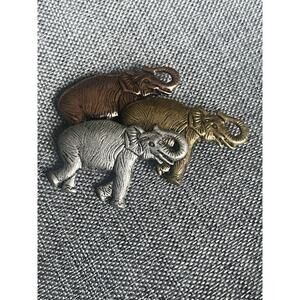 Elegant Elephant Brooch Set - Silver, Gold, Brown